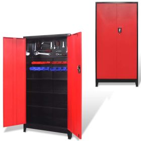 Tool Cabinet with 2 Doors Steel 35.4"x15.7"x70.9" Black and Red