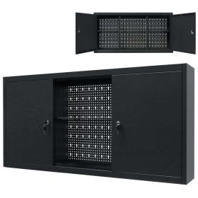 Wall Mounted Tool Cabinet Industrial Metal 47.2"x7.5"x23.6" Black