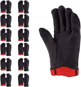 144 Pairs Red Fleece Lined Brown Jersey Gloves 9.5" Size. Reusable Washable Gloves with Open Cuff; Gunn Cut Pattern. Plain Breathable Gloves. Protecti