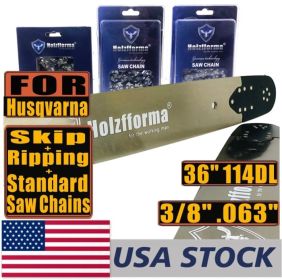 Holzfforma¬Æ Pro 36 Inch 3/8 .063 114DL Solid Bar & Full Chisel Standard Chain & Semi Chisel Ripping Chain & Full Chisell Skip Chain Combo Compatible