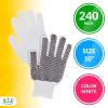 PVC String Knit Work Gloves 10 Size Pack of 240 Safety Work Gloves White Color with Black Dots. Coton Gloves for Warehouse Gardening Construction. Glo