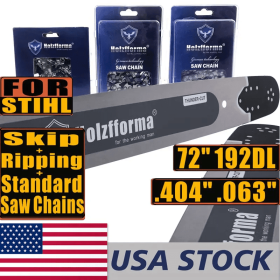 US STOCK -Holzfforma 72Inch .404" .063"192 Drive Links Solid Guide Bar Full Chisel Saw Skip Ripping Chain Combo For ST 088 MS880 070 090 084 076 075 0