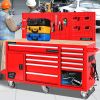 Heavy-Duty 62 in. 10-Drawer Red Tool Chest Mobile Workbench Cabinet with Pegboard Back Wall Red