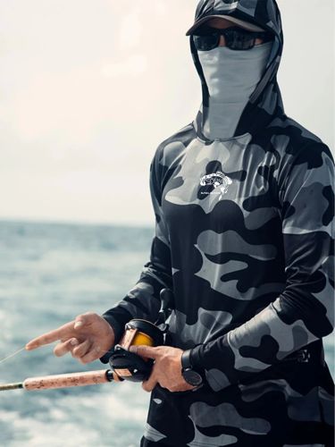 Fishing Hoodie Face Mask Neck Cover Sailing Shirt Summer Men Long Sleeve Sun Protection Hunting Jersey Camisa De Pesca Performance Fish Gear Beac